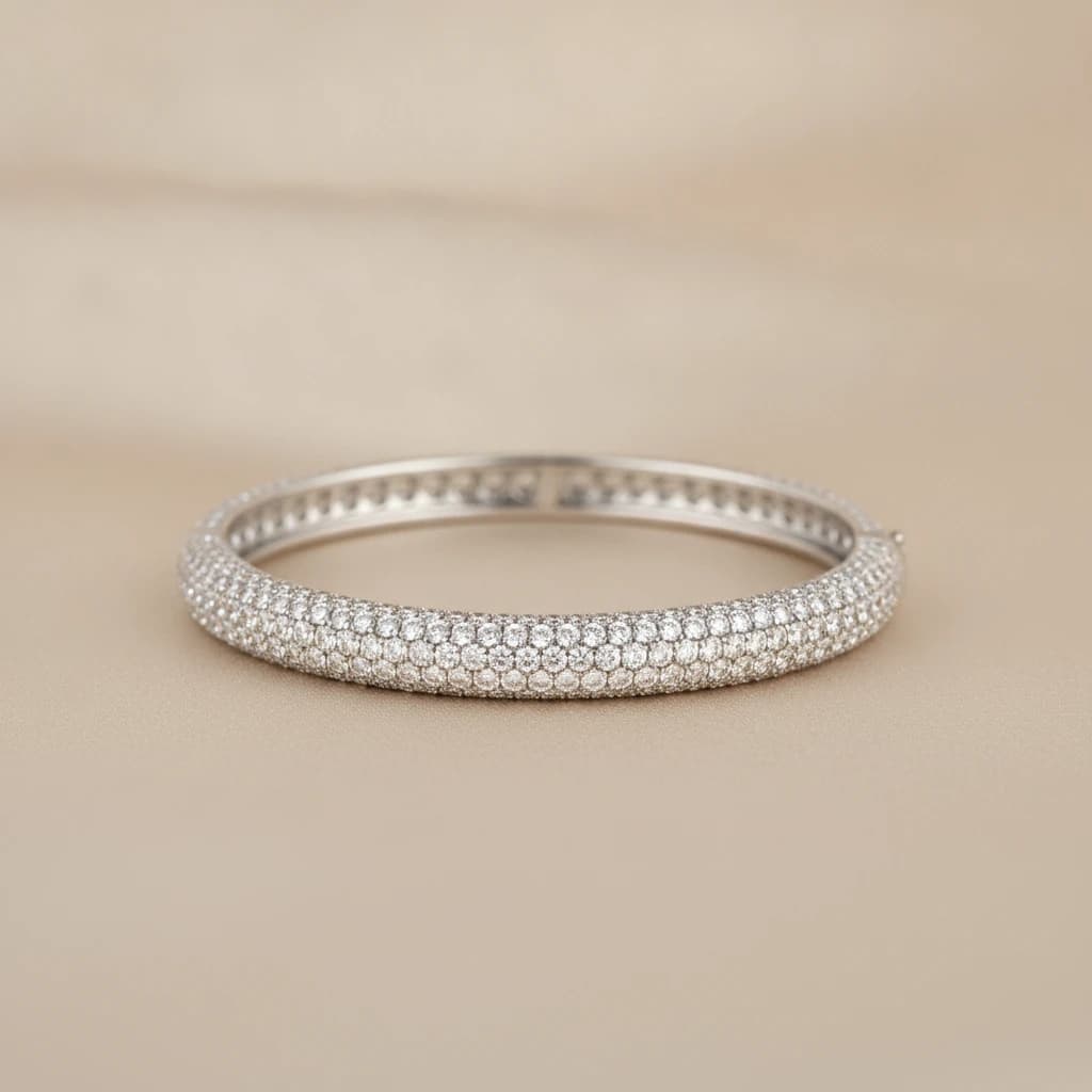 Diamond pave bangle bracelet fully encrusted with pave-set diamonds in 18k white gold
